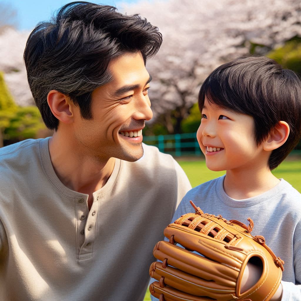 happy_father_son_playing_catch_cherry_blossom.jpg