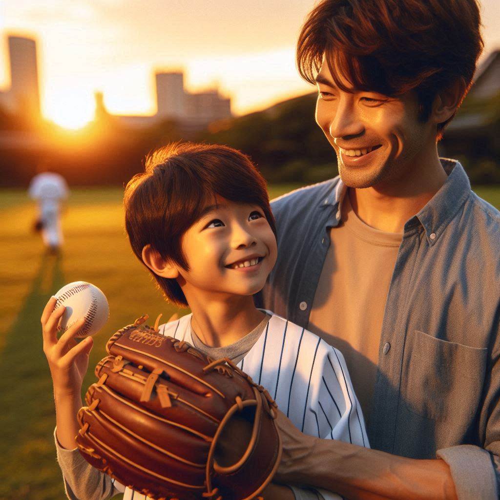 father_and_son_catchball_at_sunset