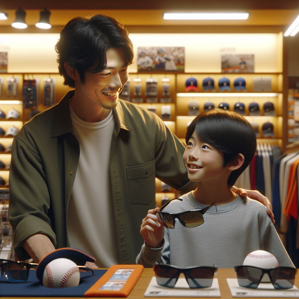 father-son-choosing-baseball-sunglasses