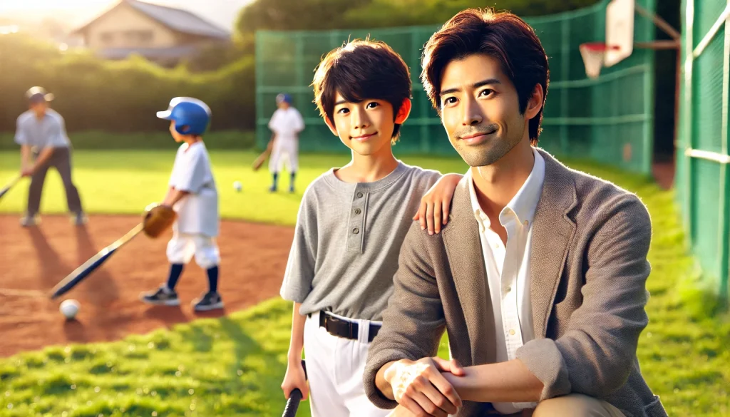 Father watching son baseball practice