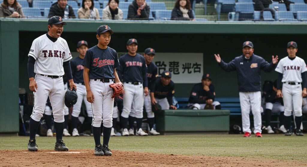 勝利至上主義に陥った少年野球の厳しい現実。監督に怒られ落ち込む子供。