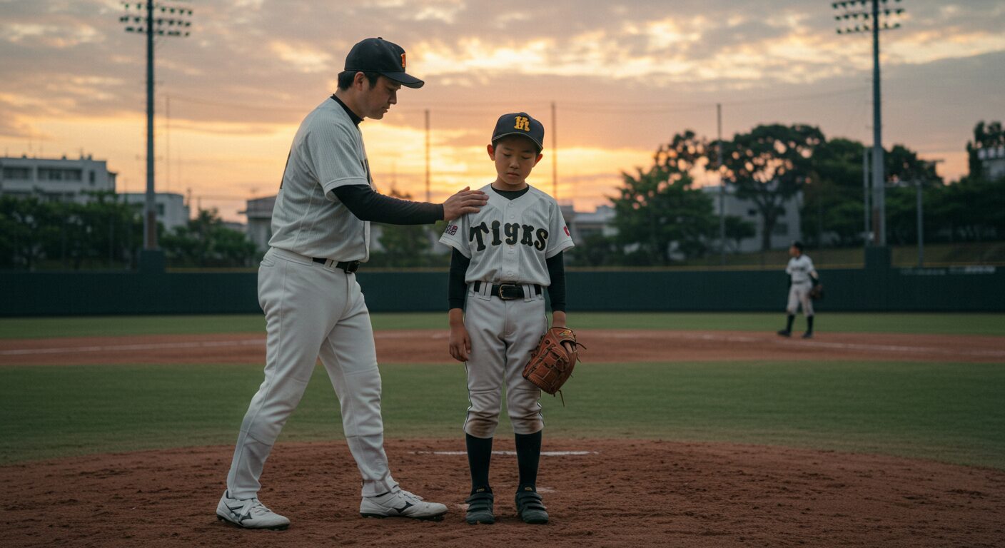 エースになれなくてもヒーローになれることを示す、少年野球の投手とプロの中継ぎ投手のイメージ画像