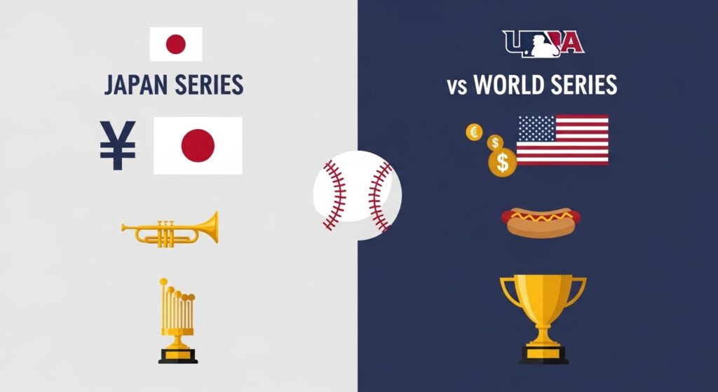ワールドシリーズと日本シリーズの比較インフォグラフィック