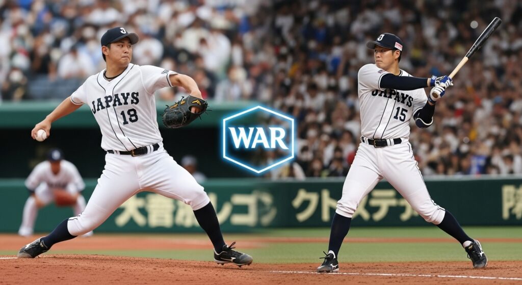 大谷翔平選手の投手と打者、二刀流の活躍をWARという指標で表現したイメージ