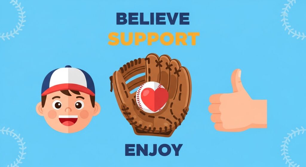 少年野球を応援する親の3つの心得を示すインフォグラフィック