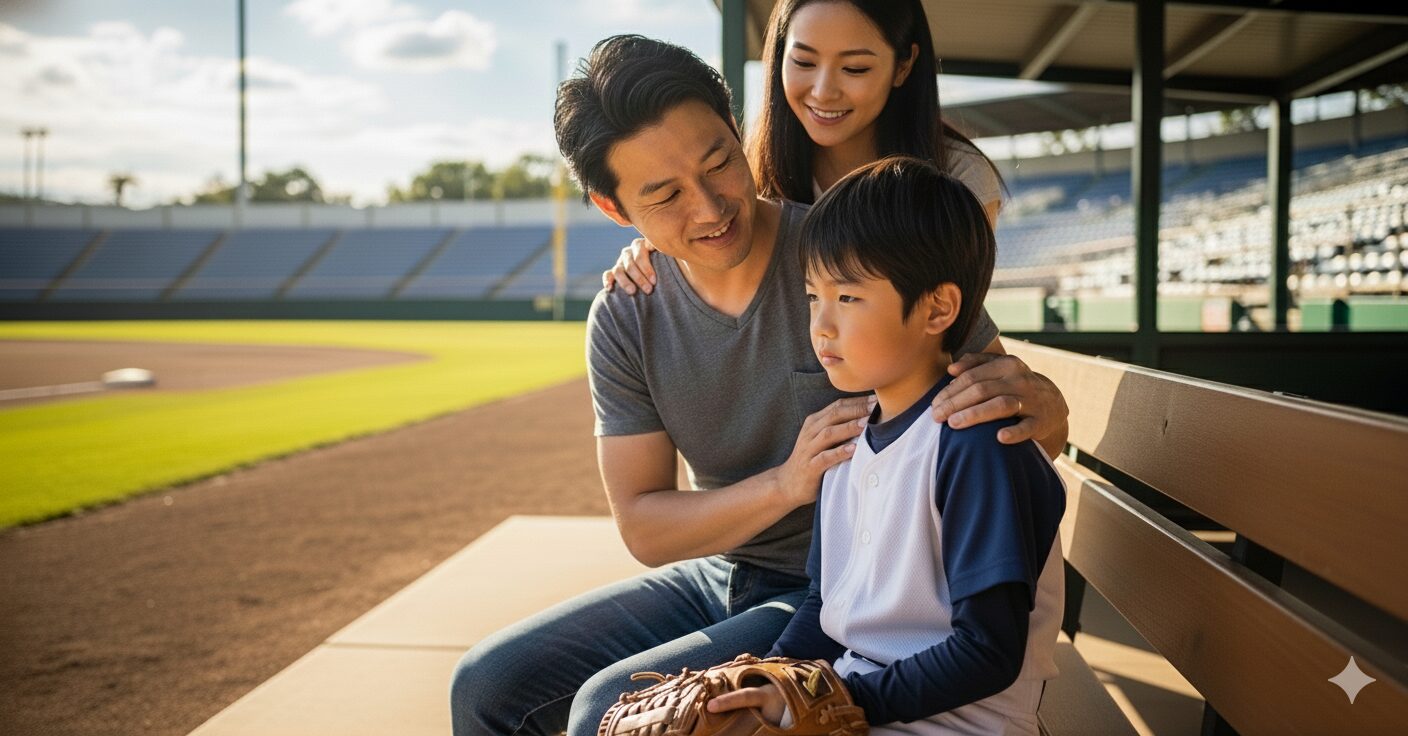 少年野球の息子を励ます父親