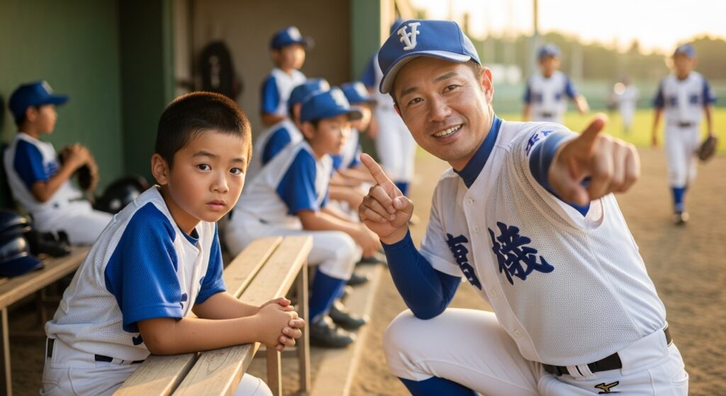 少年野球の試合で、監督から特別な役割を与えられる控え選手