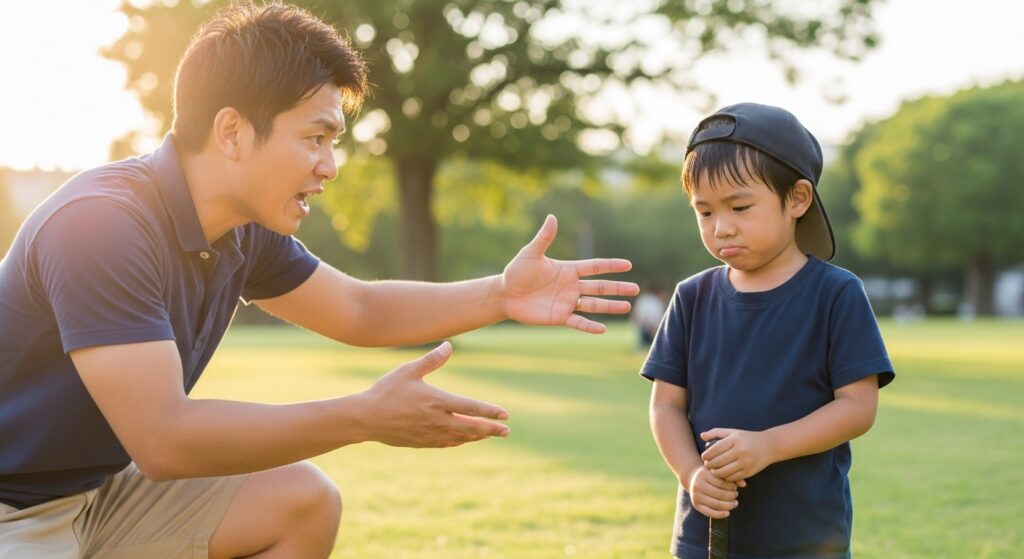 息子に熱心すぎる指導をしてプレッシャーをかける父親