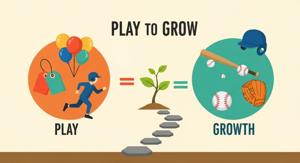 「遊び」が「野球のスキル」につながることを示すインフォグラフィック