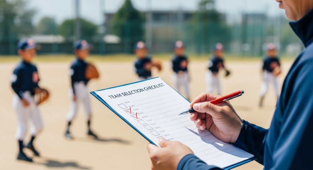 少年野球チーム選びのチェックリストを確認する父親