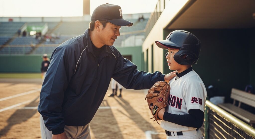 試合後、監督から判定についての説明を受け、納得した表情の少年野球の選手