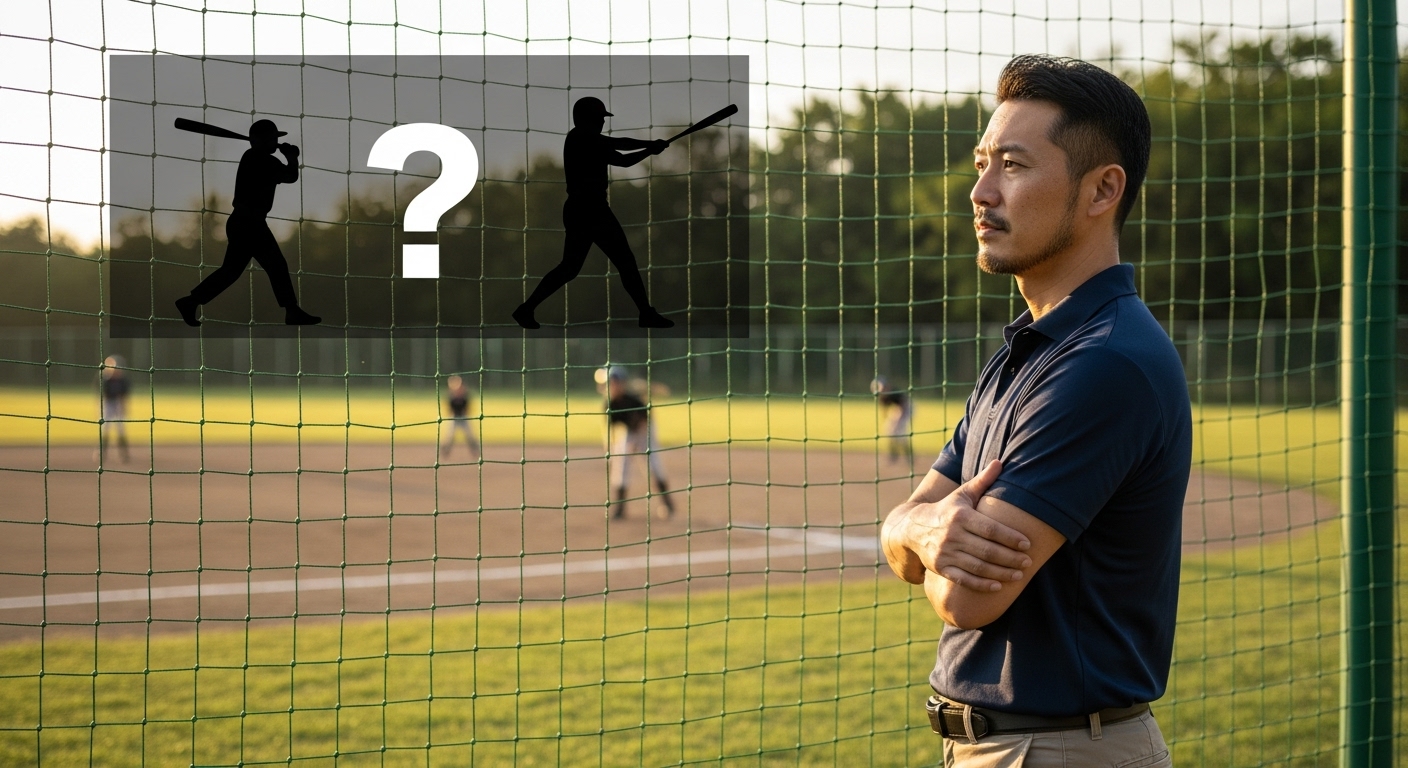 少年野球の試合を見ながらバント戦術について思案する父親