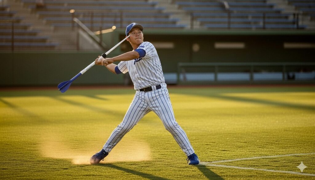 山本由伸投手を参考に「やり投げ」の動きを取り入れた練習を行う少年野球選手