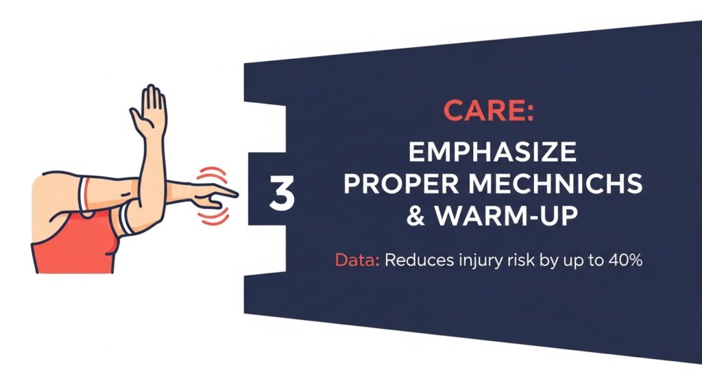 少年野球の投手を守るための4つの要素(ルール、データ、ケア、コミュニケーション)を示したインフォグラフィック