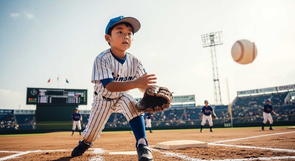 接戦の場面でセーフティバントを試みる少年野球の選手