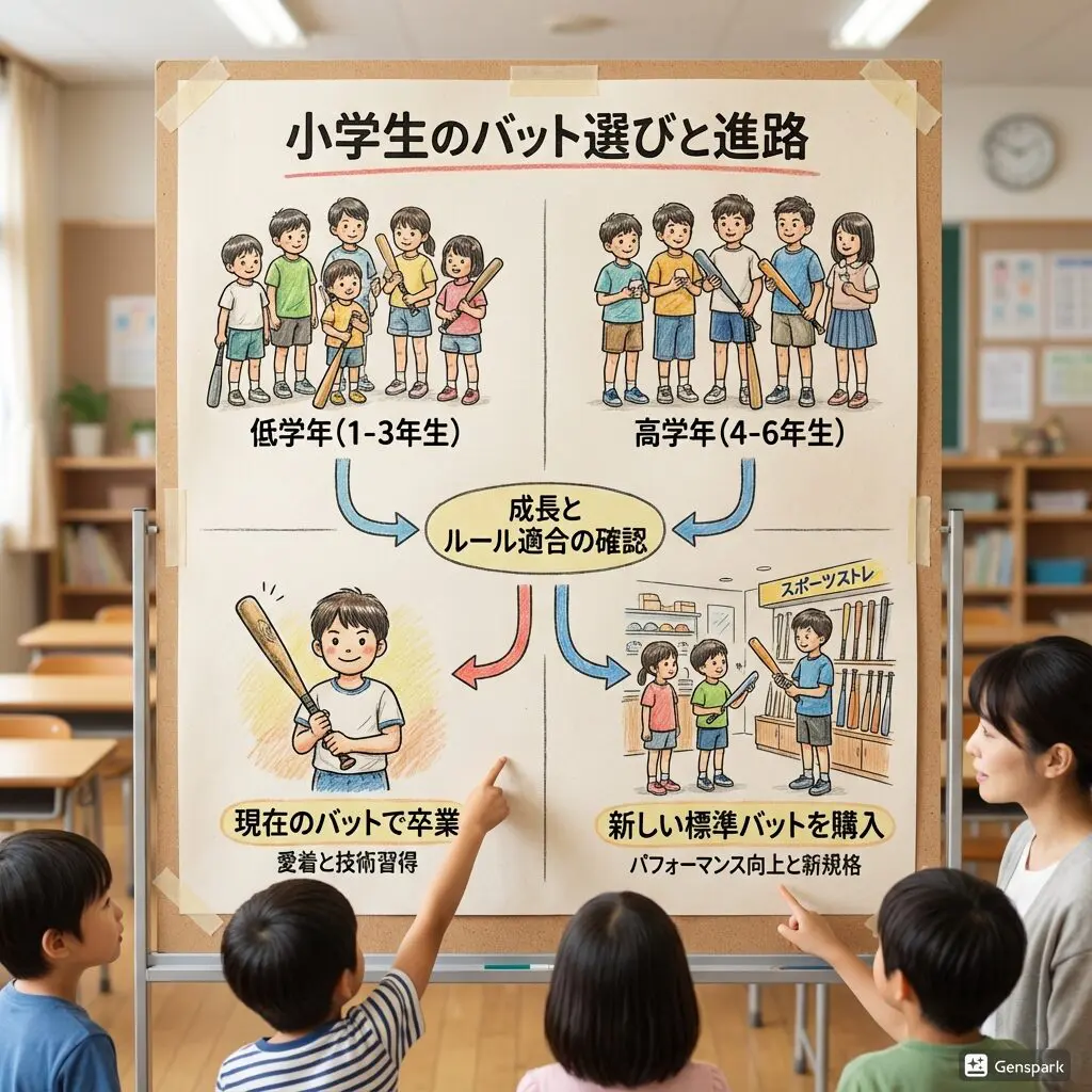 学年別・少年野球バット買い替えロードマップのイメージイラスト