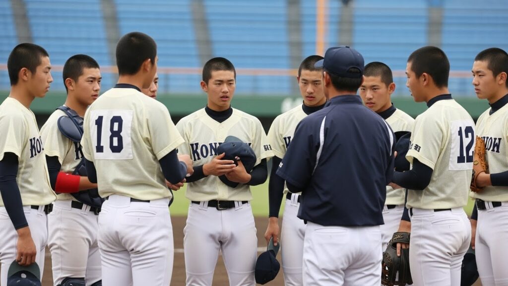 自分たちで作戦を話し合う高校球児たち