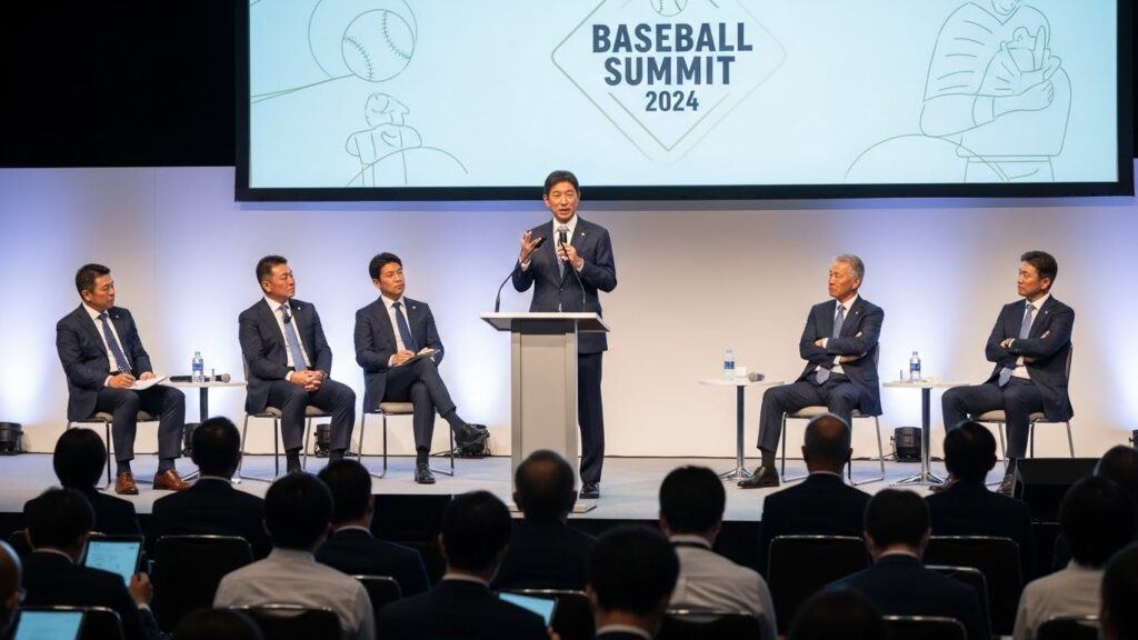 全日本野球サミットで議論する関係者たち（AI生成によるイメージ）
