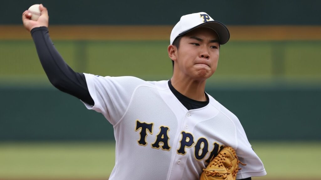 手投げで苦しそうに投球する少年野球の選手