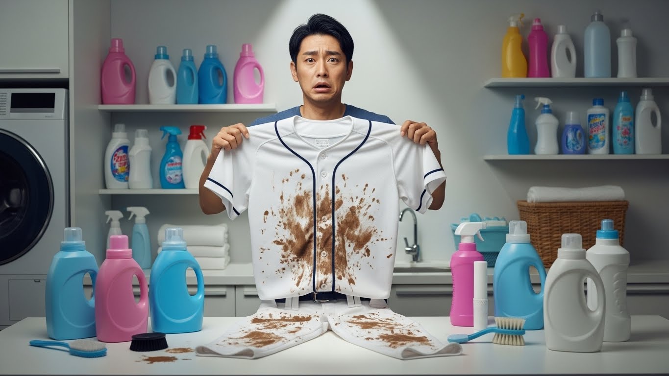 泥だらけのユニフォームと格闘し、洗剤の山の中で途方に暮れる少年野球のパパ