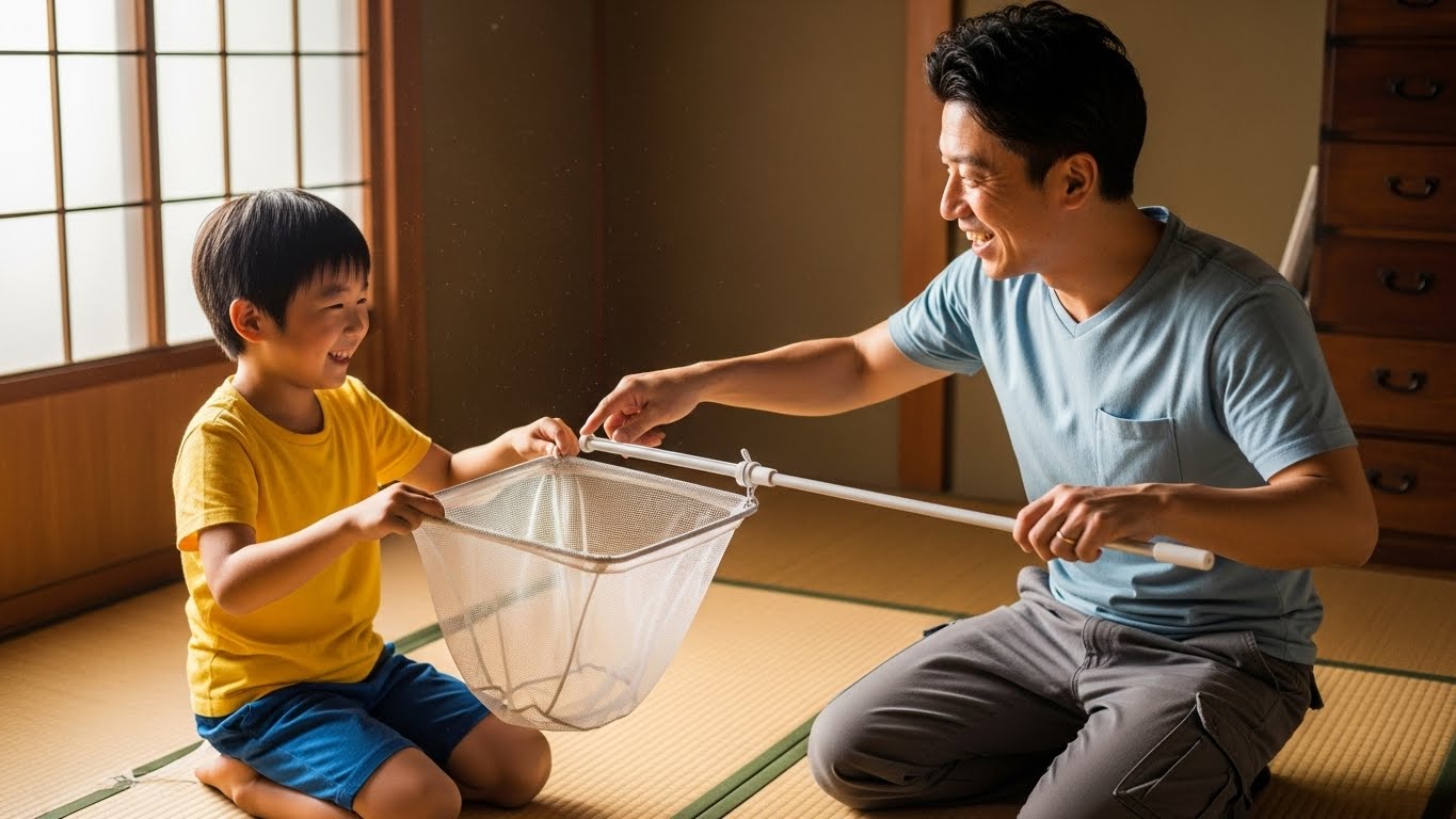 100均グッズで自宅練習場をDIYする日本の親子