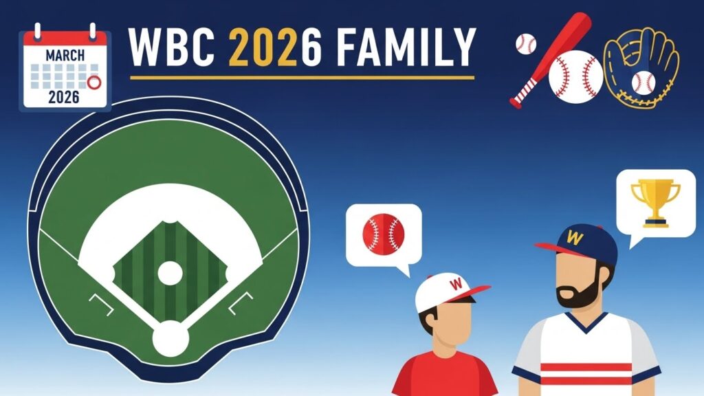 WBC 2026を家族で楽しむためのインフォグラフィック(AI生成によるイメージ画像)