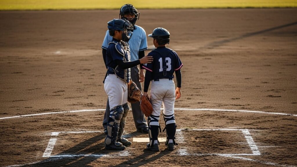 マウンドでピッチャーに声をかけ、間を作るキャッチャー