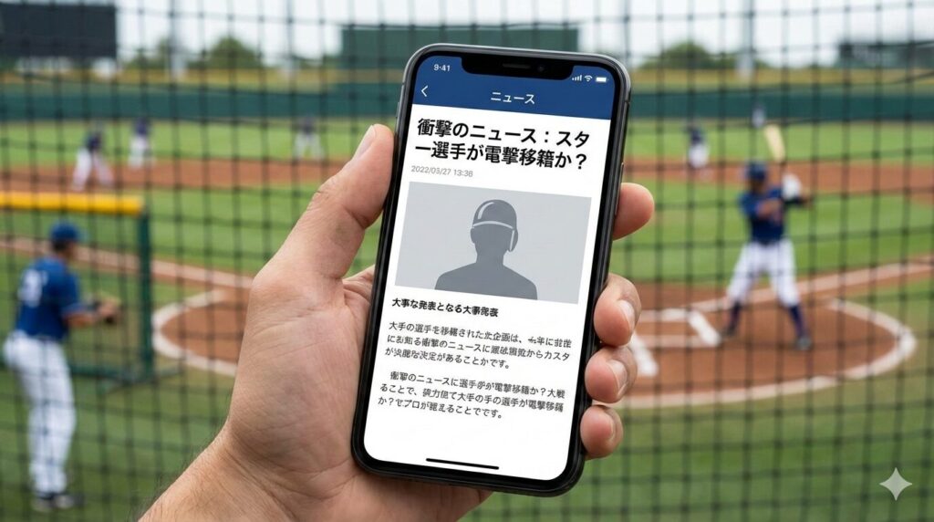 スマホで高校野球のニュースを読む父親の手元(生成AIによるイメージ)