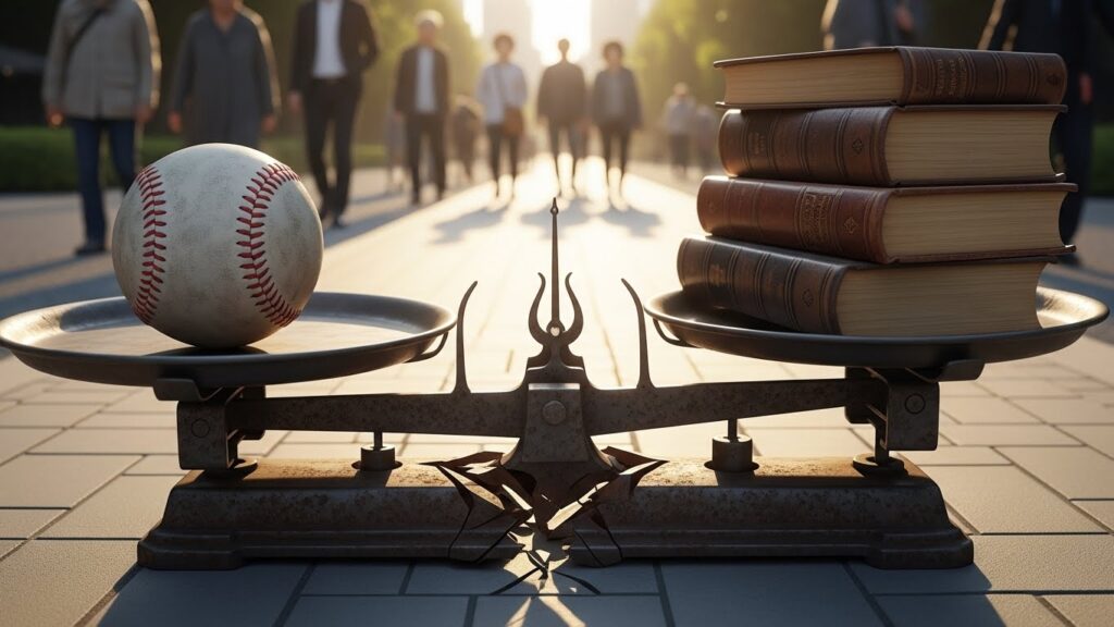 野球と勉強を天秤にかける古い価値観が崩れ、新しい道が開けるイメージ