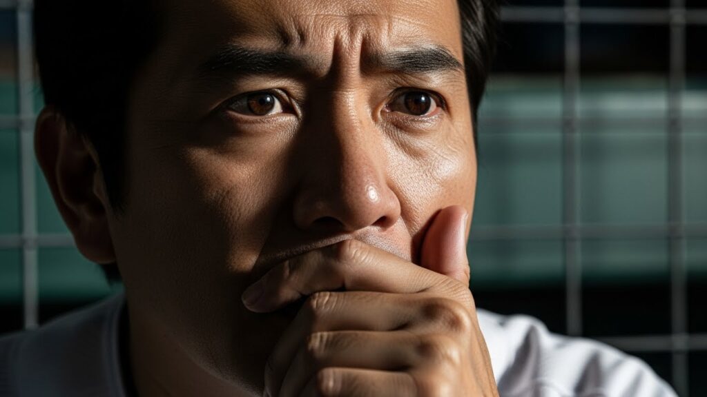 試合中に口出しを我慢して葛藤する父親の表情(生成AIによるイメージ)