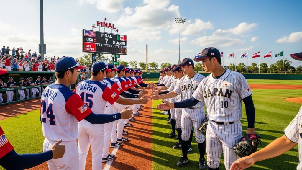 7回で終了するU-18国際大会の試合後の様子(生成AIによるイメージ)