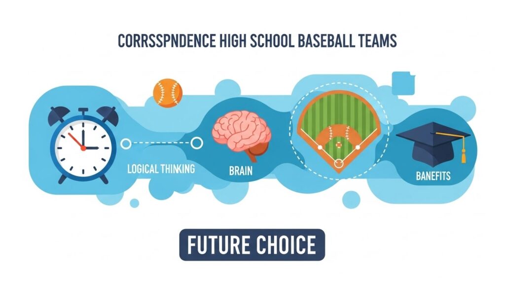 通信制高校野球部のメリット（時間管理、思考力、文武両道）をまとめた図解