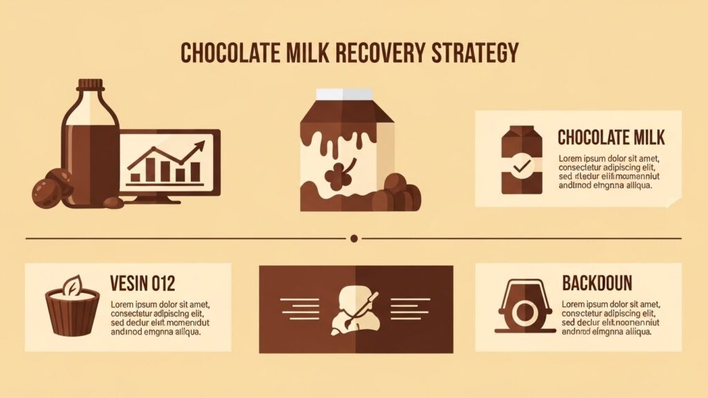 チョコレートミルクによるリカバリー戦略の3つのポイント解説図(生成AIによるイメージ)