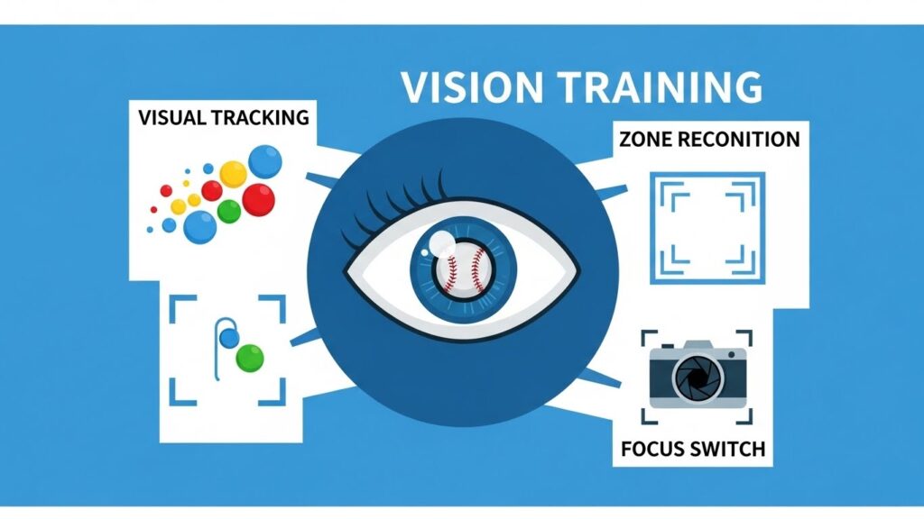 米国式ビジョントレーニングの3つのポイントまとめ図解 (生成AIによるイメージ)