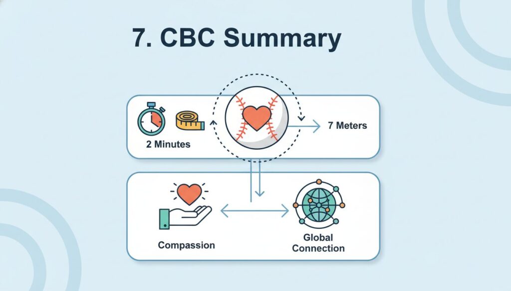 キャッチボールクラシックの4つの要素(時間、距離、心、世界)をまとめた図解(生成AIによるイメージ)