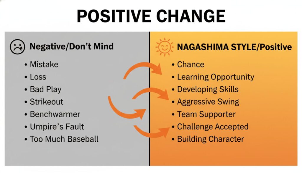 少年野球パパのためのポジティブ言葉変換チャート(生成AIによるイメージ)