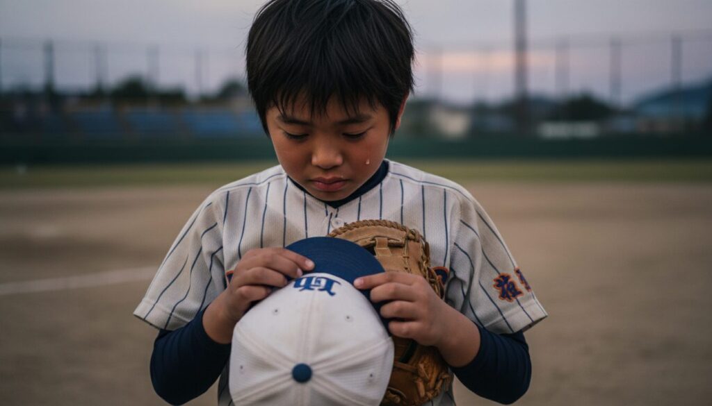 憧れの選手の不祥事に失望する野球少年(生成AIによるイメージ)