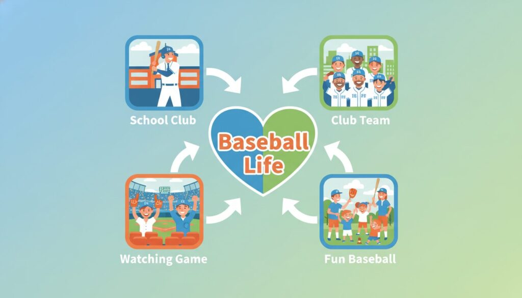 多様な野球ライフの楽しみ方図解(生成AIによるイメージ)