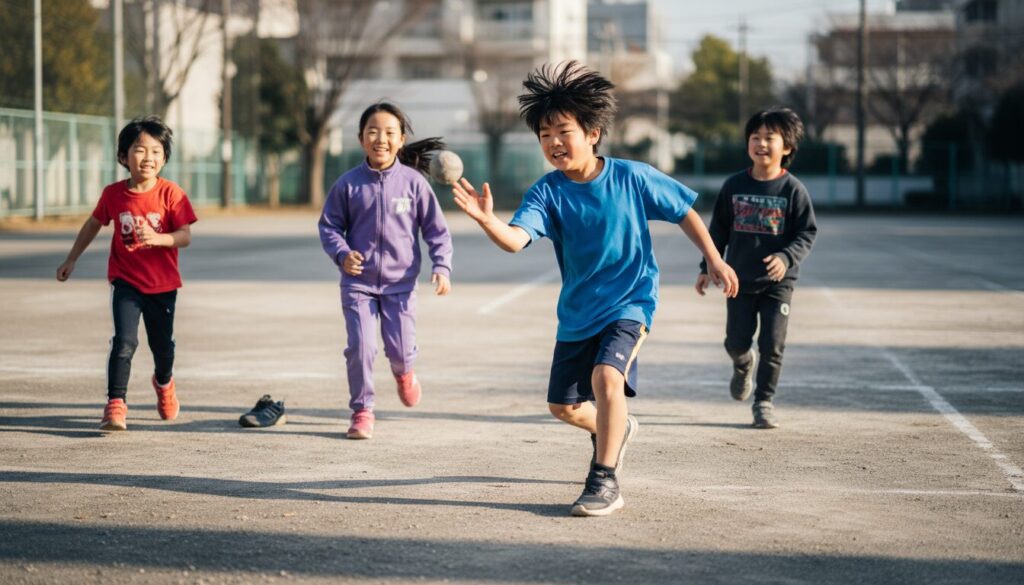 道具を使わず手打ち野球（Baseball5）を楽しむ子供たち(生成AIによるイメージ)