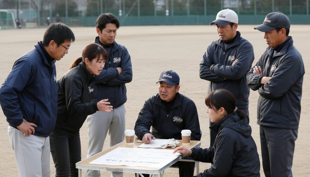 団記念品や謝恩会の予算を巡って話し合う保護者たち(生成AIによるイメージ)