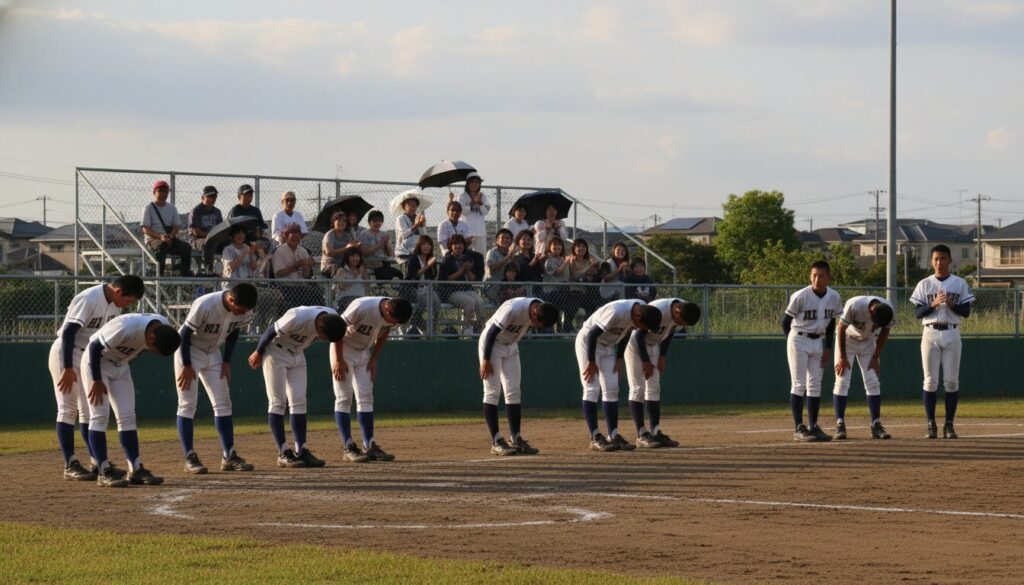 相手チームの保護者にまでしっかりと挨拶をする強豪チームの選手たち(生成AIによるイメージ)