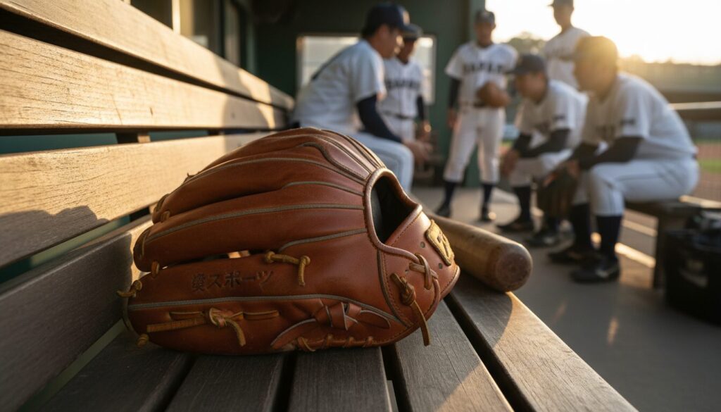 綺麗に修理され、長年大切に使い込まれた野球のグラブ(生成AIによるイメージ)