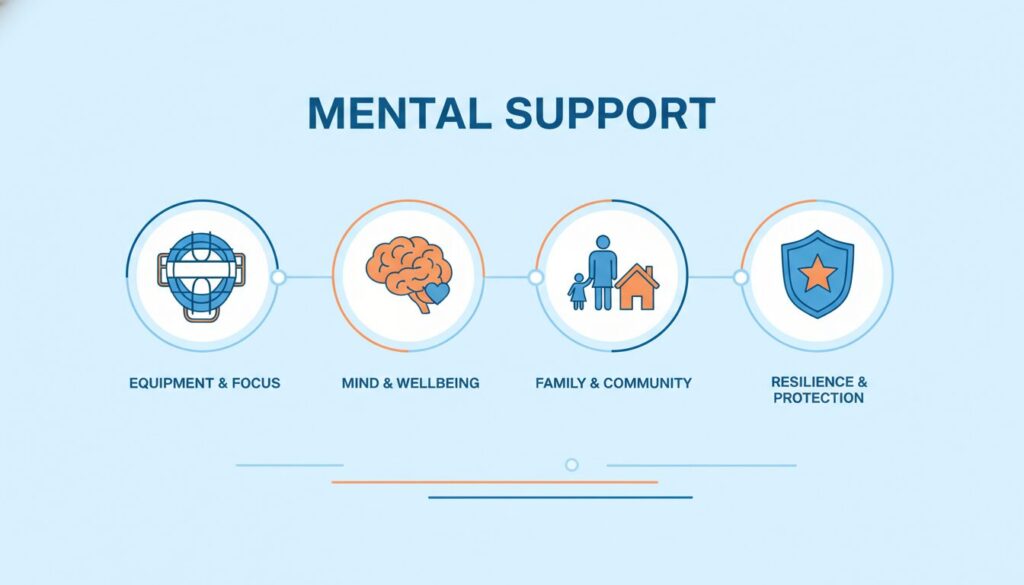 キャッチャーのメンタルサポートを構成する要素をまとめたインフォグラフィック(生成AIによるイメージ)