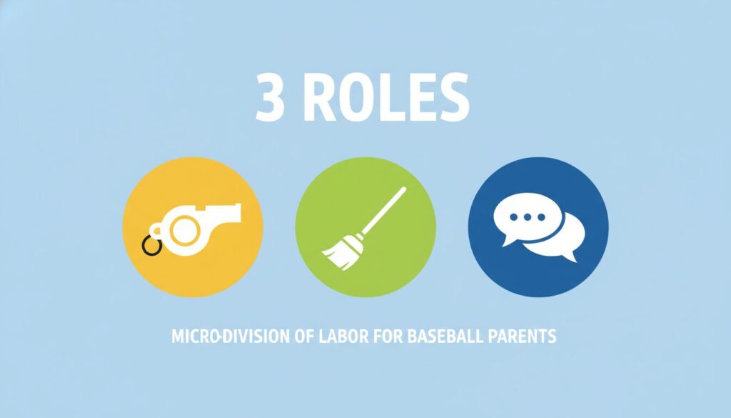 少年野球パパのための3つの役割分担（審判、整備、対話）の図解(生成AIによるイメージ)