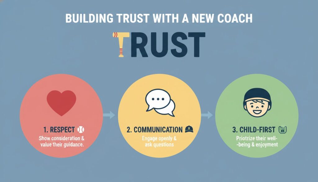 新しい指導者と信頼関係を築く3つの視点を示したインフォグラフィック(生成AIによるイメージ)