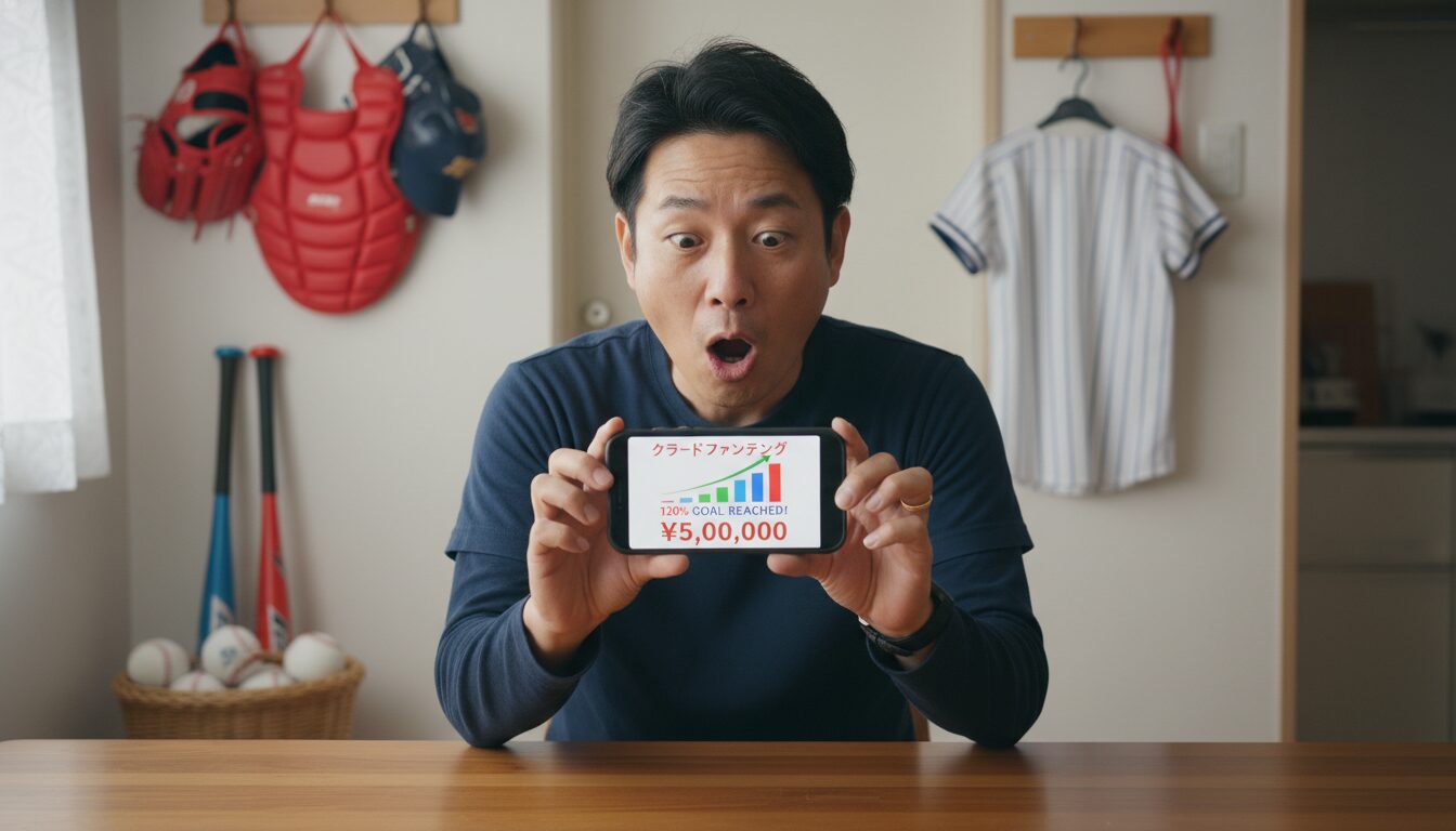少年野球の遠征費とクラウドファンディングに驚く父親(生成AIによるイメージ)