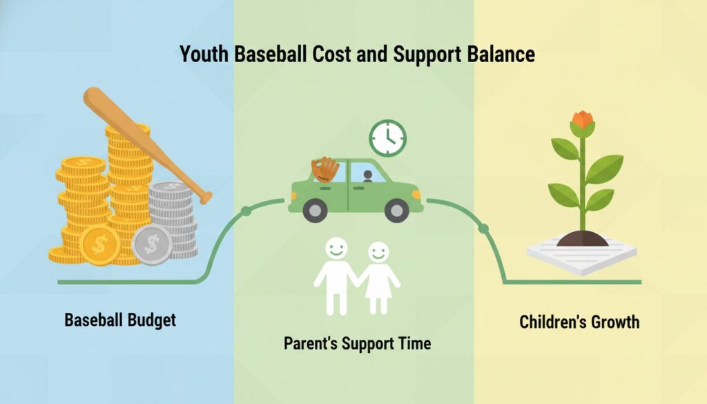 少年野球の費用と親のサポート負担のバランスを図解したインフォグラフィック(生成AIによるイメージ)