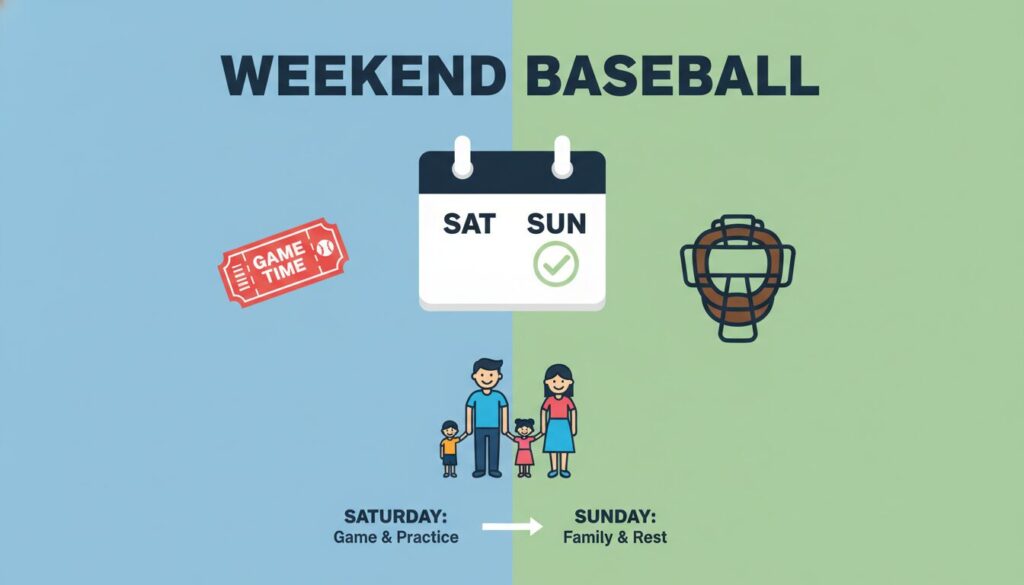 週末の野球スケジュールと審判当番の両立を表現したインフォグラフィック(生成AIによるイメージ)
