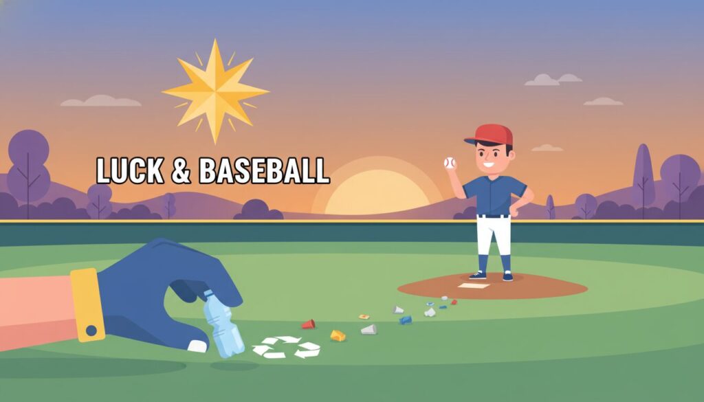 ゴミ拾いが野球の運と集中力を高めるサイクルを図解したインフォグラフィック(生成AIによるイメージ)