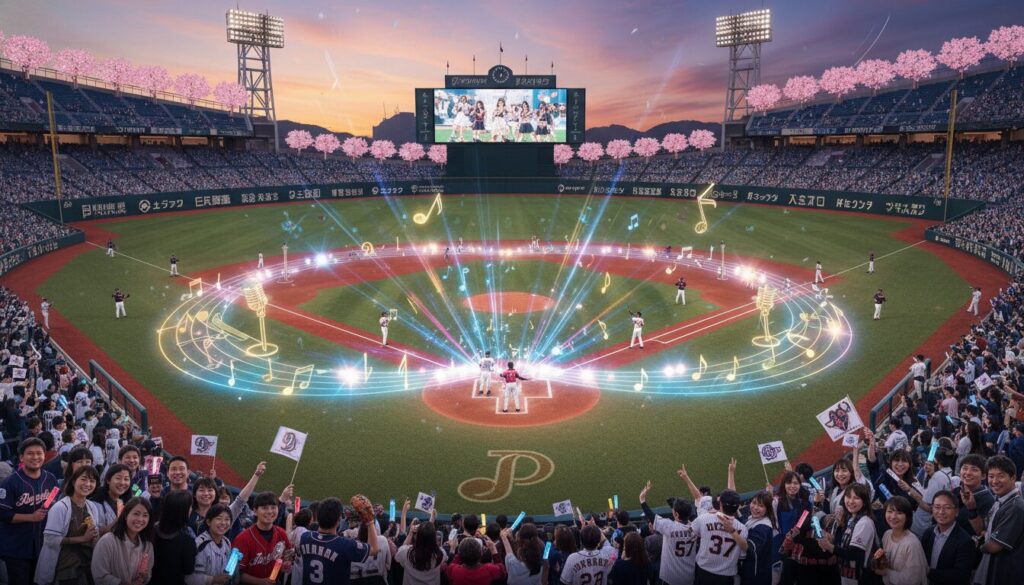 アイドルライブと野球の熱気が交差するスタジアムのイメージ(生成AIによるイメージ)